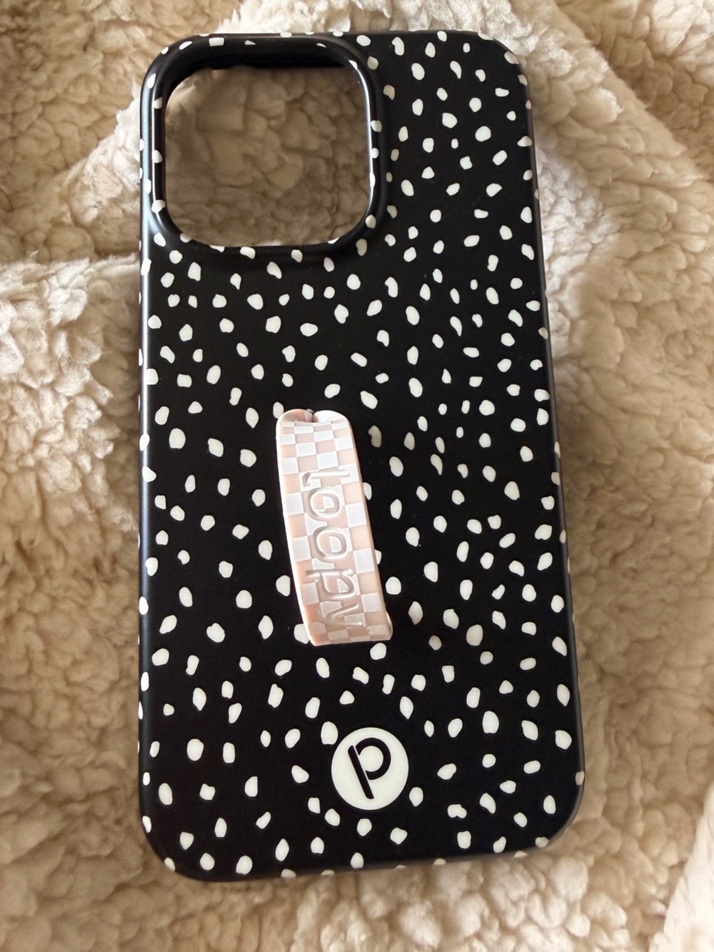 Loopy Case Black and White Speckled Phone Case with Rose Gold Loop iPhone 13 Pro